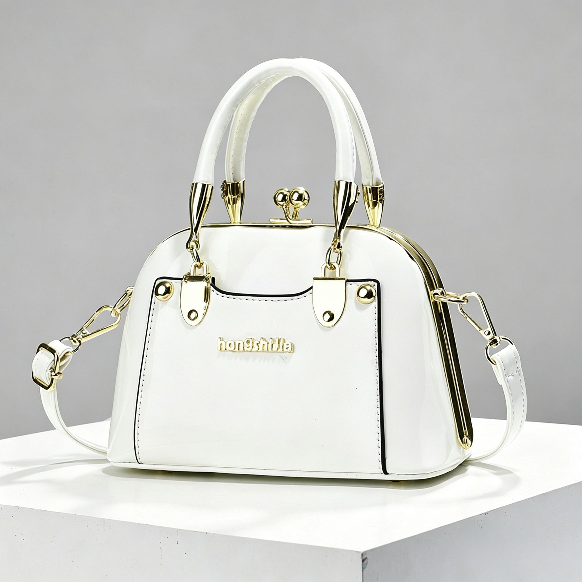 2026 nuevo retro oro fijo bolso de mano concha de mujer ligero lujoso bolso de cuero brillante temperamento transfronterizo bolso de hombro de mujer image 7