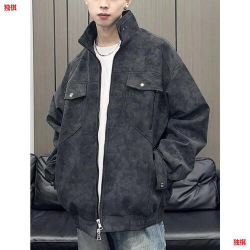 Men's Leather Jacket for Spring and Autumn, American Retro Matte PU Stand Collar Work Jacket