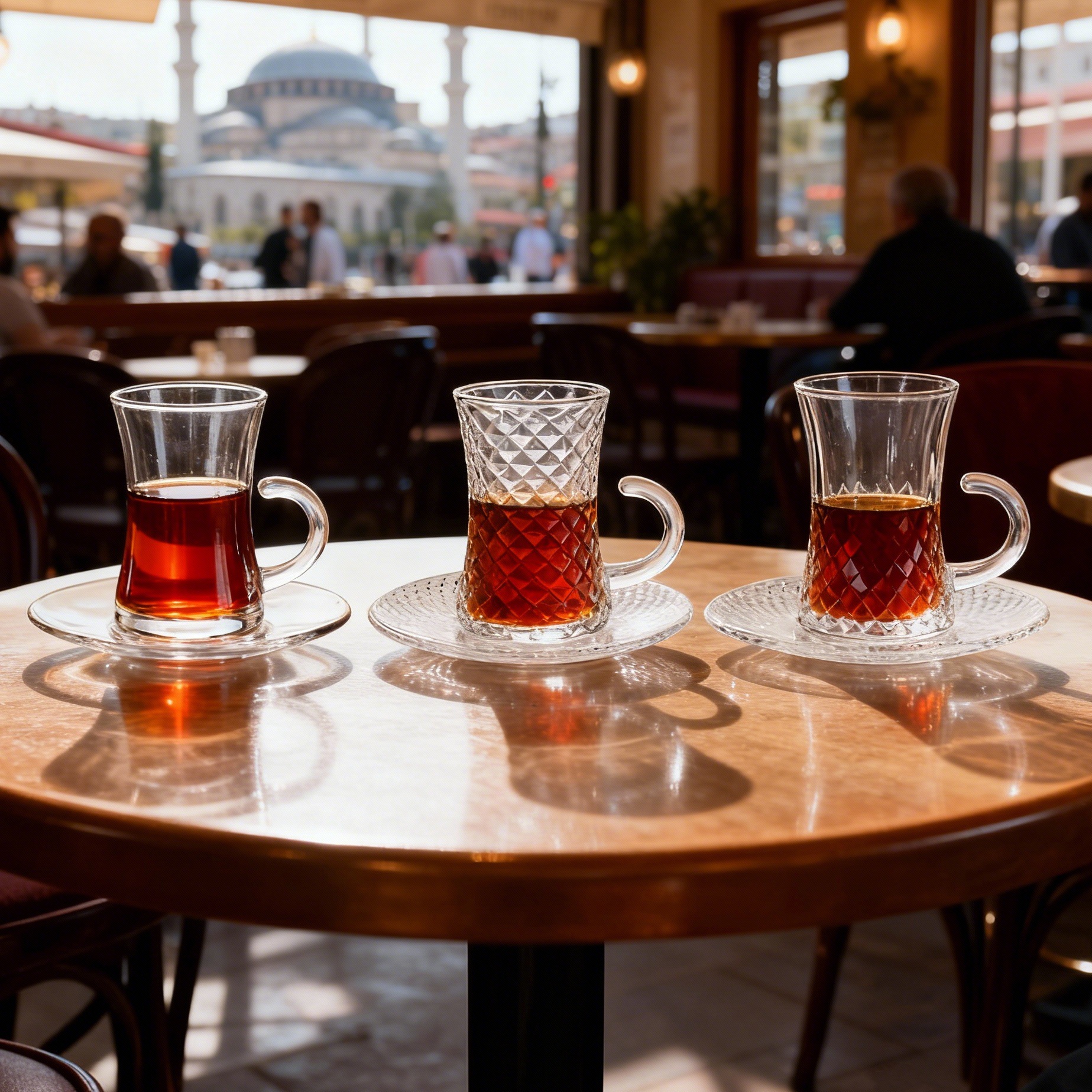 Taza de té turco resistente al calor simple al por mayor con mango de taza de té de vidrio con mango de taza de café con set de platos