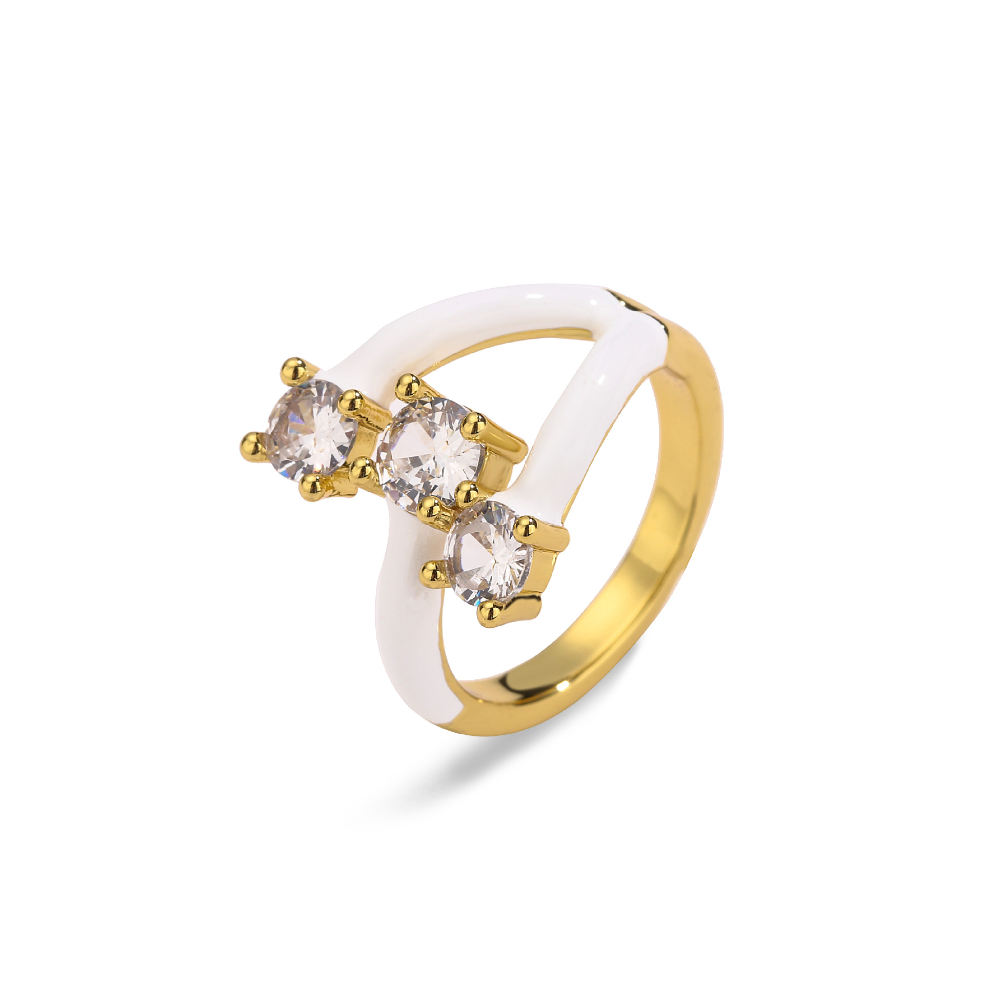 Fashion Geometric Copper Enamel Zircon Open Ring