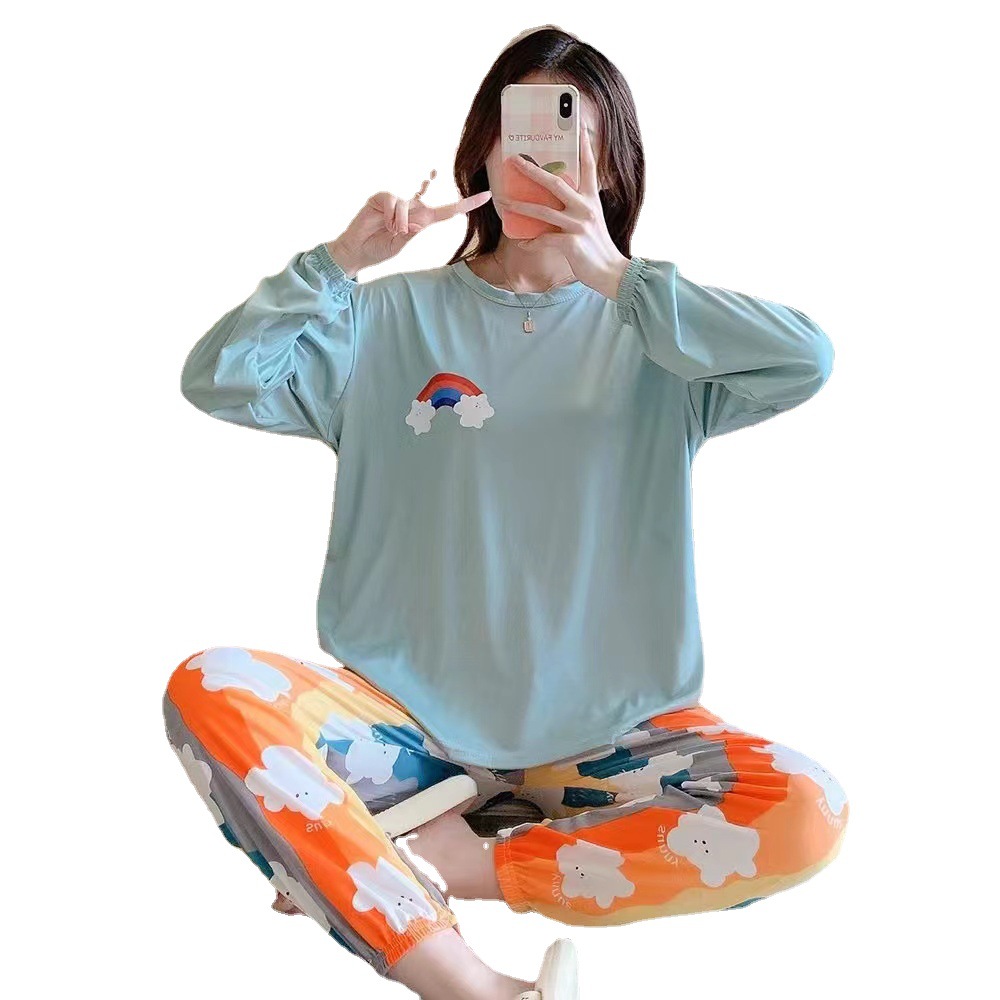 Spring and autumn pajamas women's net red three-piece Lace cartoon puppy rainbow cloth long sleeve suit a generation of hair