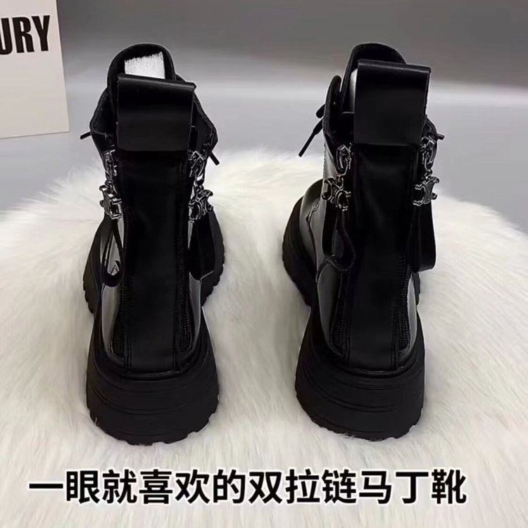 高帮英伦风马丁靴女黑色2025秋冬新款后拉链厚底显高百搭加厚短靴|undefined