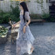 Vintage Square Collar Floral Dress Women's Summer 2024 New Super Fairy Mori Style Slimming Long Skirt with Tight Waist and Wood-ear Edge