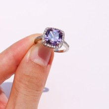 璀璨高贵紫色方形锆石大号戒指女小众轻奢高级感公主方包指环1050