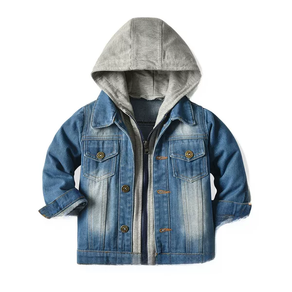 Children's Fake Two-Piece Denim Jacket for Boys and Girls in Autumn and Winter New Hooded Fashionable Casual Tops Export Wholesale