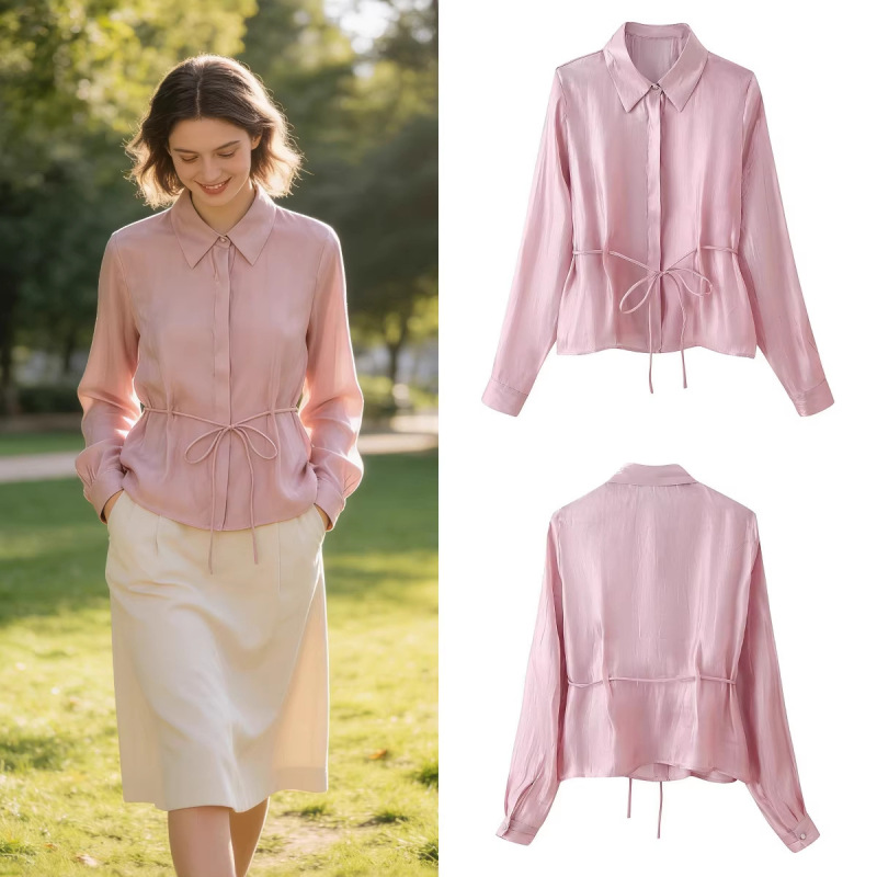 Z Brand Foreign Trade Cross-Border Ready Stock European and American Style Women's Clothing 2026 Spring New Bow-Decorated Glossy Effect Shirt Z Brand Foreign Trade Cross-Border Ready Stock European and American Style Women's Clothing 2026 Spring New Bow-Decorated Glossy Effect Shirt