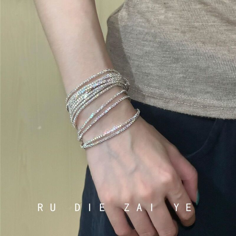 Kuning Tai Is Dazzling! Full Diamond Colorful Bracelet, Cool Ins Style, Accessible Luxury and High-End Stacked Elastic Bracelet