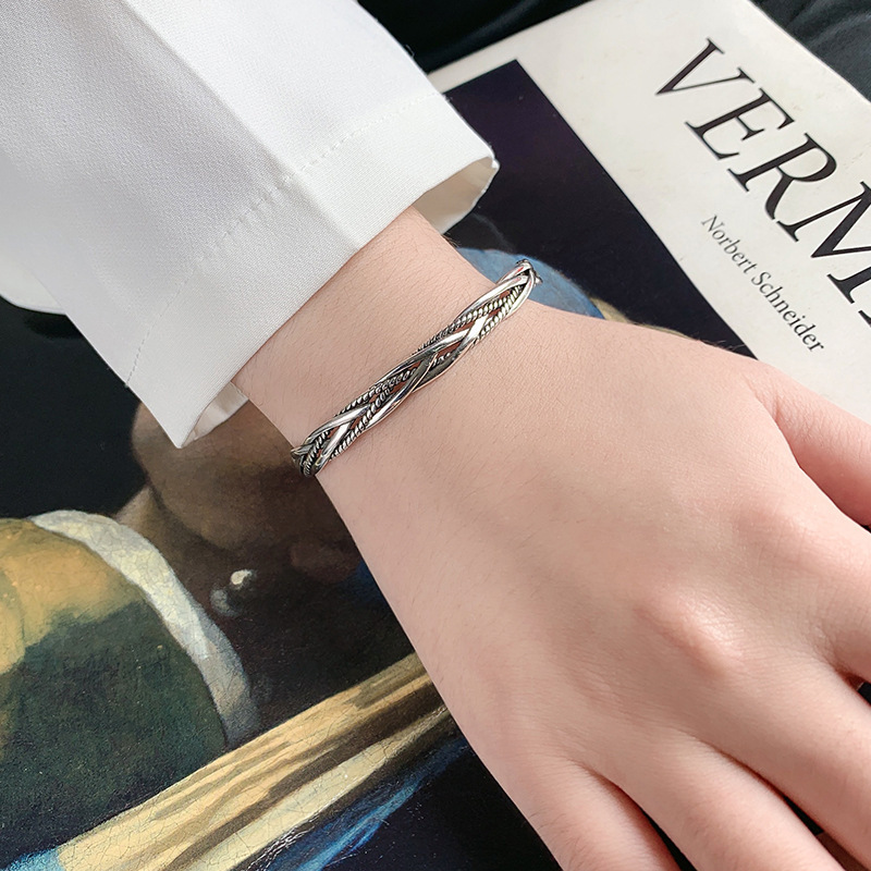 2025 nuevo estilo estilo japonés y coreano retro plata tailandesa trenzada pulsera femenina simple y de moda ins pulsera de moda antigua
