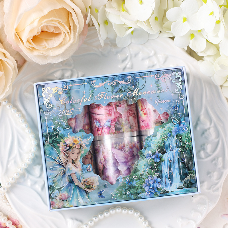 Movimiento de flores de colores transparente cinta adhesiva impermeable para mascotas diy cuentas de mano decoración paisajística belleza chica pegatinas adorables personajes pegatinas