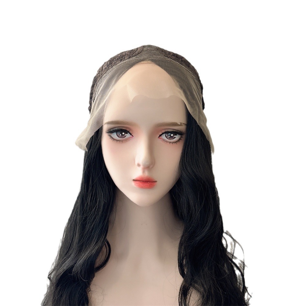Afrikaanse lace front pruik voor dames, lang krullend haar met grote golven, middenscheiding, synthetische pruik, exportkwaliteit._voghion.com
