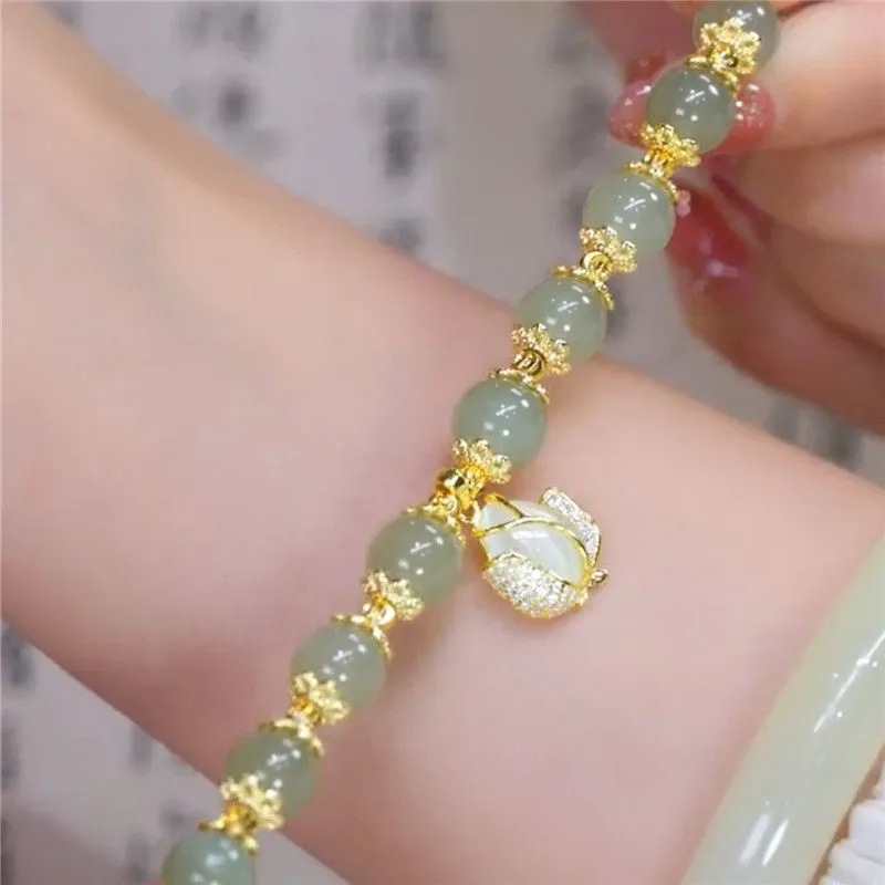 Chinoiserie Leaf Flower Peanut Glass Beaded Women's Bracelets display picture 6