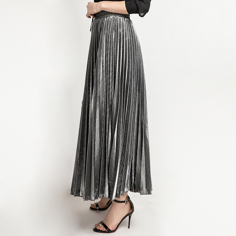 Women's Clothing New Pleated Skirt Long Skirt Large Size High Waist Big Hem Golden Beach Skirt _voghion.com