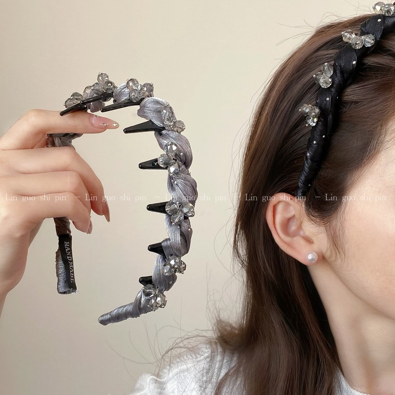 絶妙で軽い高級ラインストーンヘアピン巻きヘアフープ春の新しいハイエンドヘッドバンド気質高頭蓋歯付きヘアピン|undefined