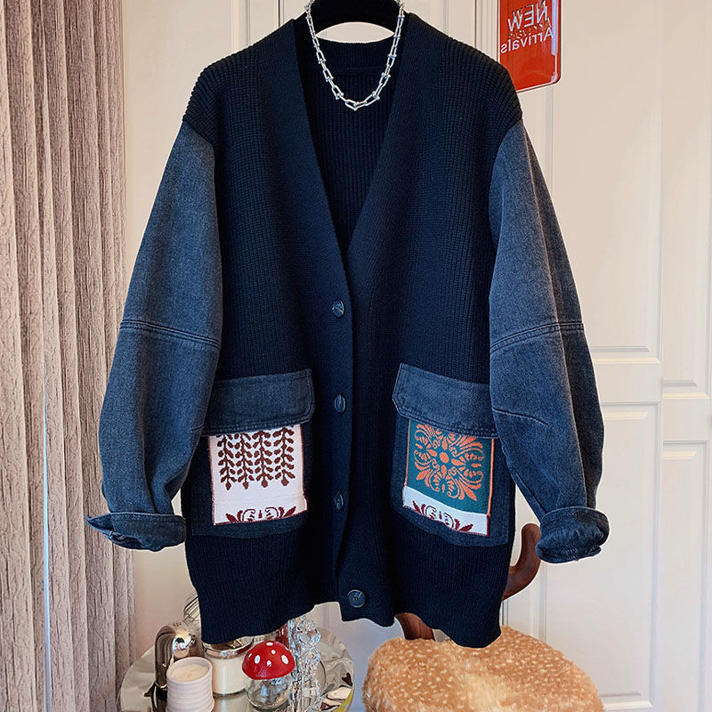 Women's Clothing Autumn New Style Age Reducing Slimming Belly Fat Girl Hooded Denim Splicing Casual Jacket_voghion.com