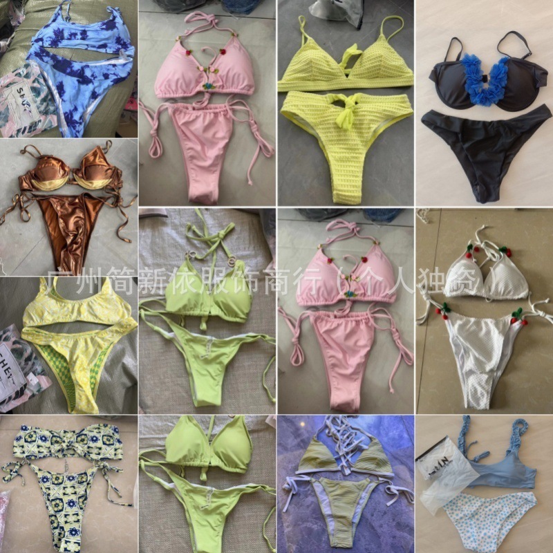 2025 nuevo color sólido transfronterizo europeo y americano sexy sheini triángulo dividido bikini trajes de baño de cola de mujer productos al por mayor