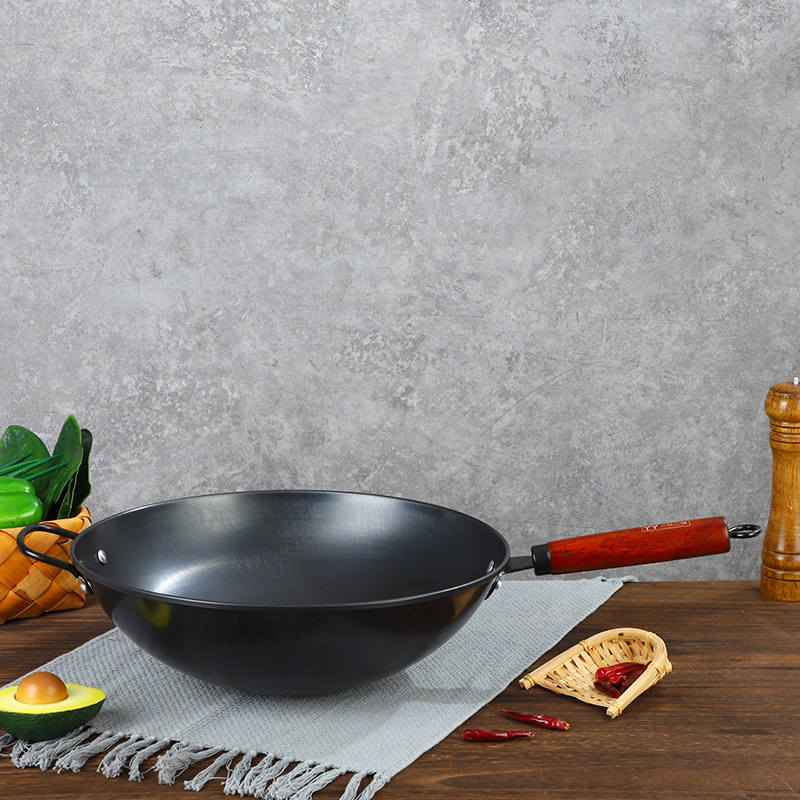 Stainless non-stick pan round bottom cast iron wok gas stove uncoated wok household old-fashioned iron wok