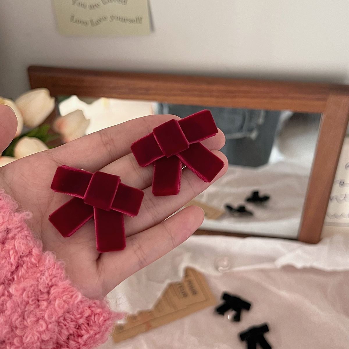 Pince à cheveux en velours ouïghour, petite pince pour le front, frange, épingle à cheveux cassée sur le côté, nœud pour l'automne et l'hiver, accessoires pour cheveux haut de gamme pour femmes_voghion.com