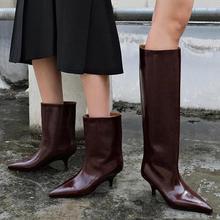 潮牌欧美风大筒极简风长靴女ins尖头复古骑士靴显瘦细跟瘦瘦靴冬