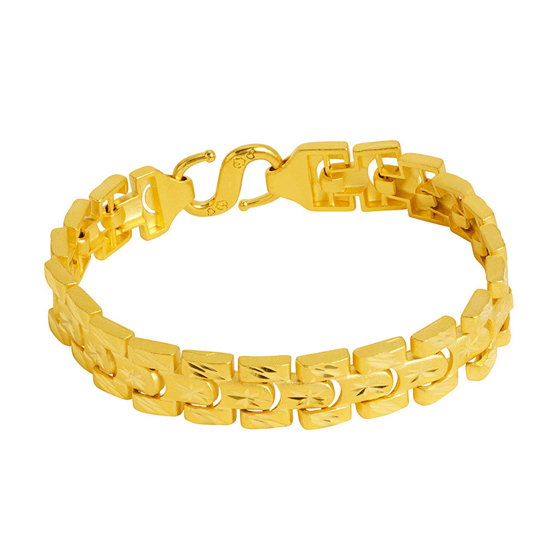 Sand Gold hombres y mujeres pulsera de patrón estrellado imitación oro joyería Correa ancha dominante galvanoplastia artesanía pulsera de aleación de cobre