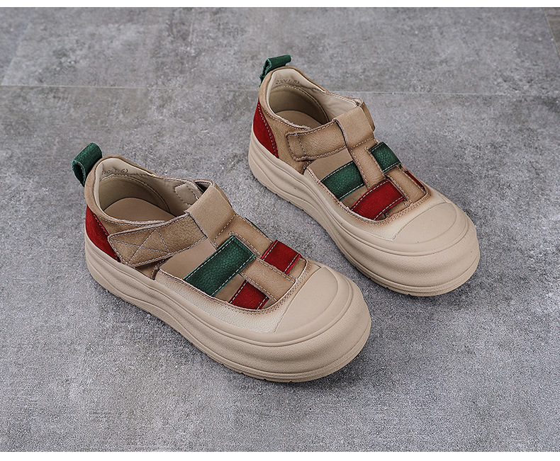 Giày lười nữ da bò đục lỗ đế dày Velcro — Màu vàng chi tiết 12
