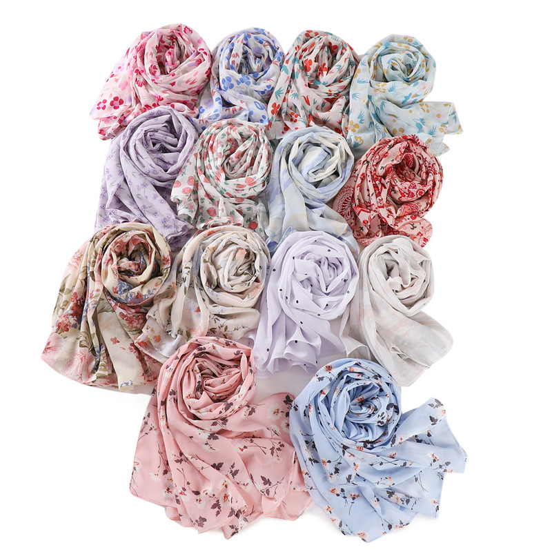 Cross-border New Fresh Small Floral Dot Sunscreen Scarf Shawl 1-28 Pearl Chiffon Printed Scarf