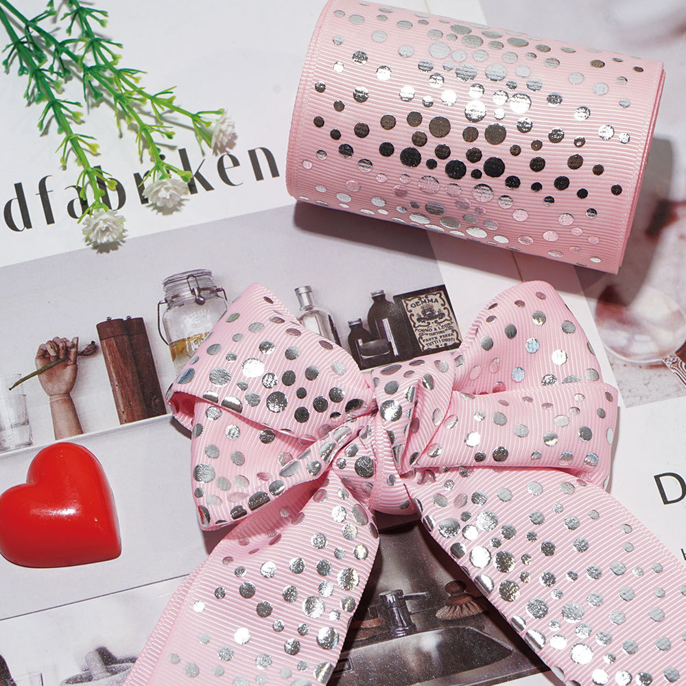 Hot Silver Polka Dot Threaded Ribbon Ribbon Polyester Ribbon Gift Packaging DIY Handmade Bow Accessories