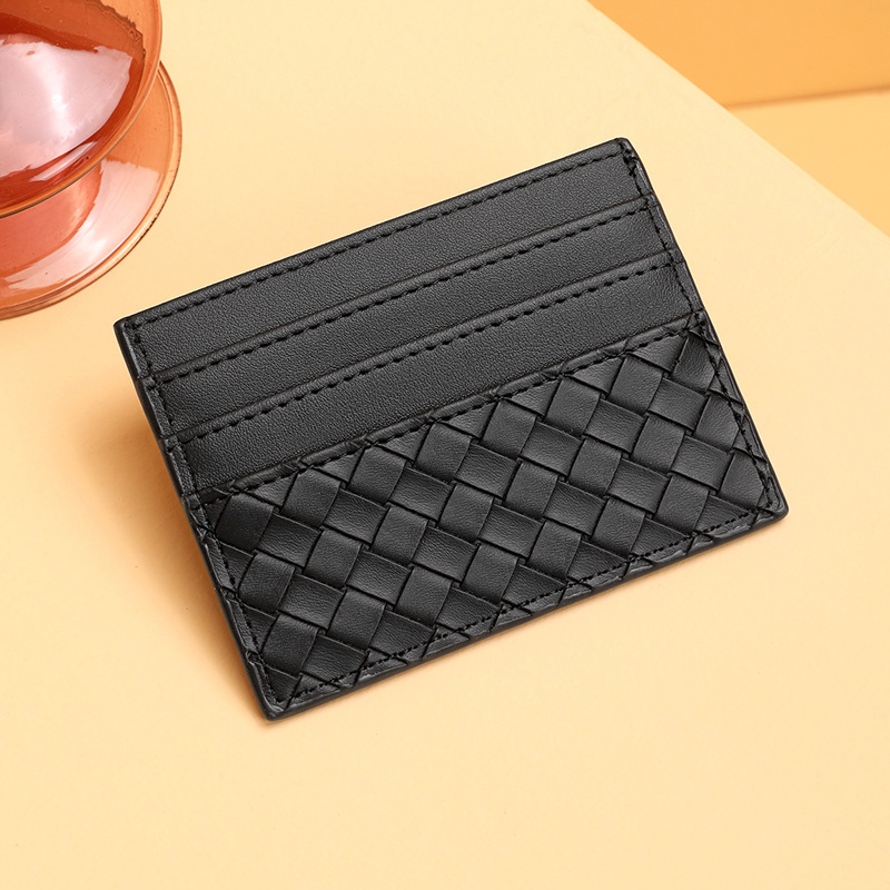 Bolsa de tarjetas de tejido mujer una pieza de pu piel mini tarjeta de crédito bancaria pequeña tarjeta de crédito personalidad masculina tarjeta de control de acceso