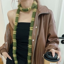 落池针织~毛茸茸软糯窄小围巾Y2K条纹针织辣妹小众设计百搭围脖女