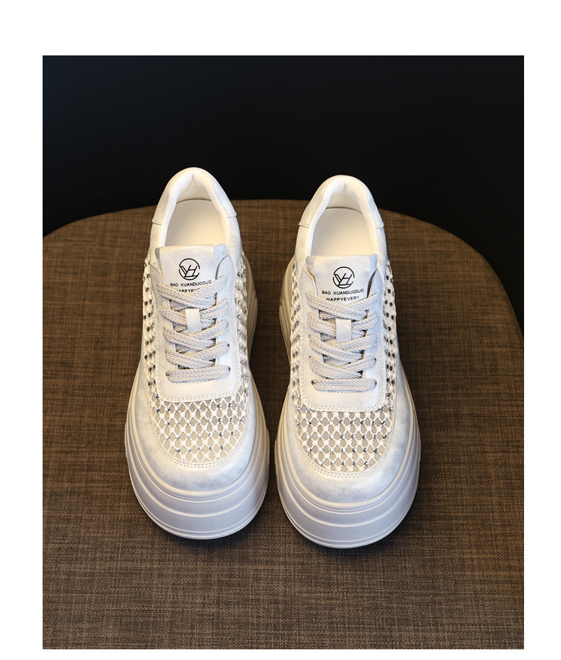 Giày sneaker nữ đế dày lưới thoáng, phối đá rhinestone, tăng chiều cao — màu trắng chi tiết 19