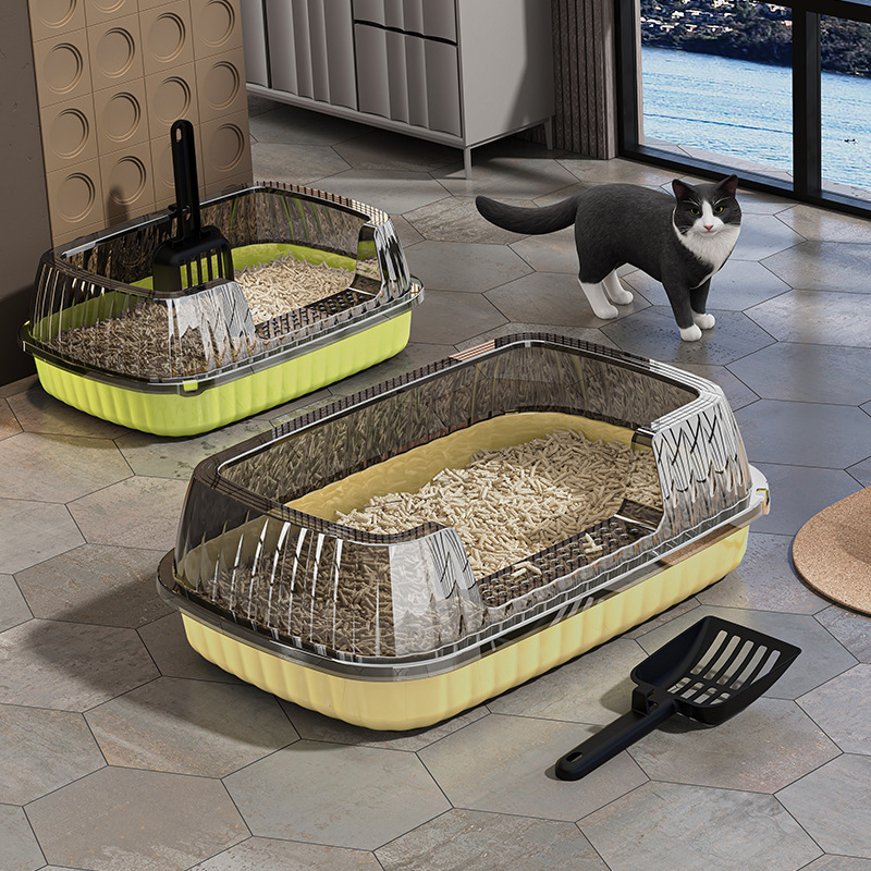 Pet Cat Litter Box, Kitten High Fence, Enlarged Semi-Enclosed Cat Litter Box, Cat Toilet, Open Anti-Splash Urinal for Cats