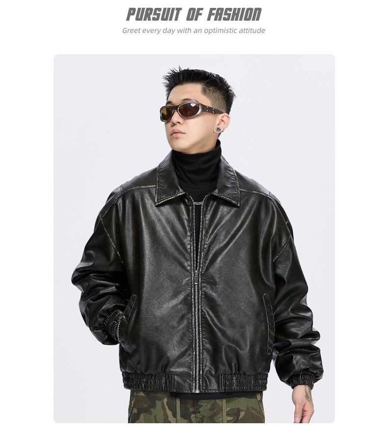 Men's Leather Jacket Retro Style With Lapel For Men_voghion.com