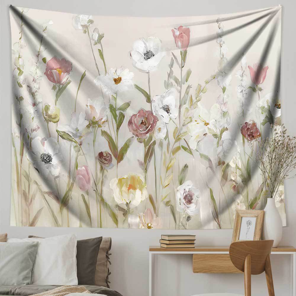 定制亚马逊新品花草手绘艺术鲜花背景布 客厅房间床头出租屋挂毯