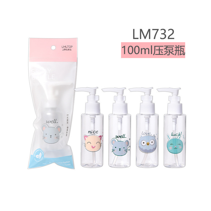 Botella pulverizadora de dibujos animados LMLTOP, botella a presión, paquete individual, botella pulverizadora de PET, botella vacía, botella de viaje para cosméticos, botella recargable, colección