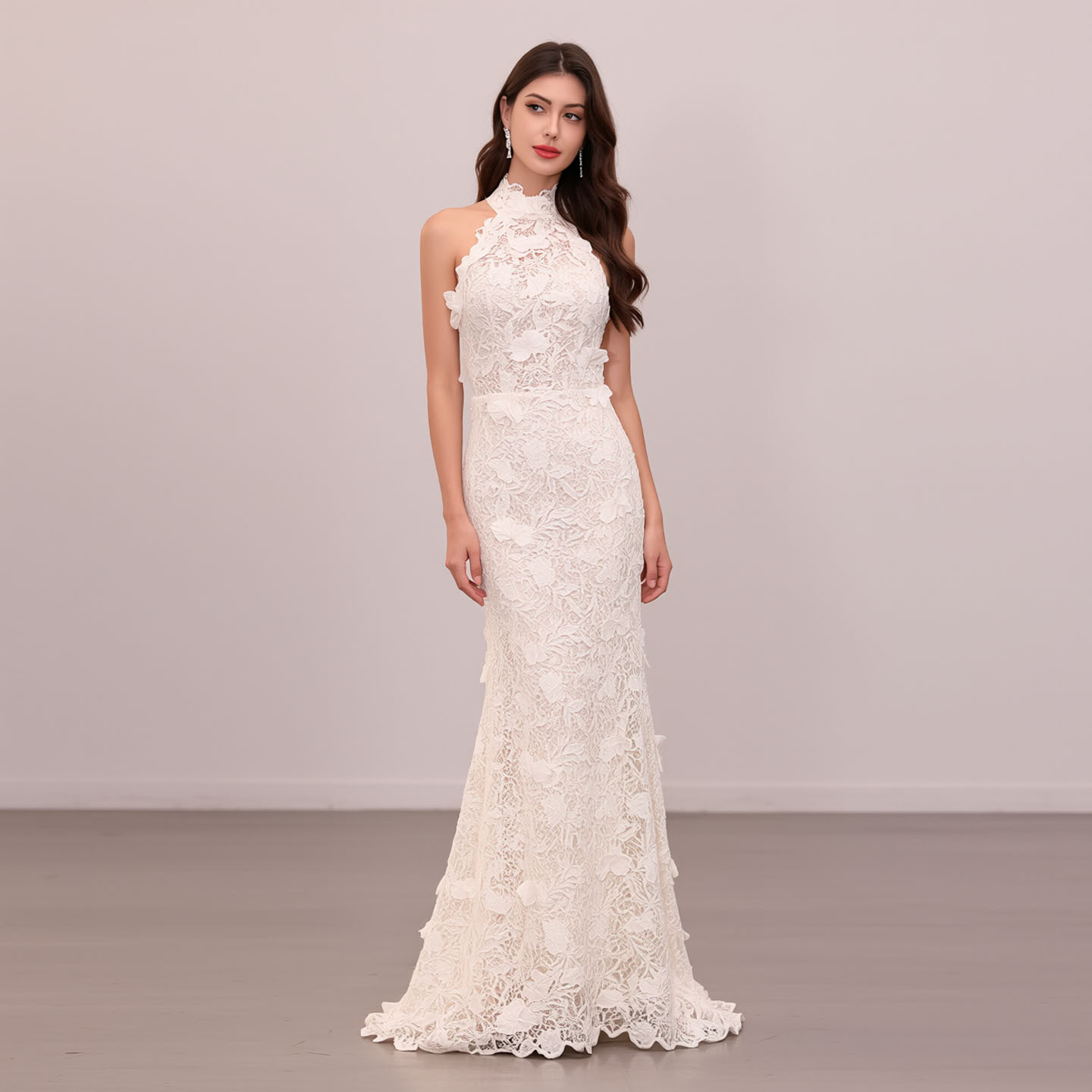 Tiktok Bride French Light Wedding Dress Niche Mori Style Retro Halter Neck Going Out Dress Super Fairy Fishtail Lace Gown for Women