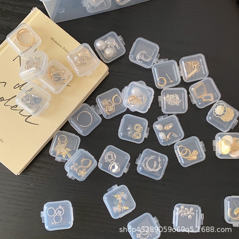 透明塑料首饰收纳盒耳塞盒防噪音笔尖盒迷你连盖胶盒3.5方盒