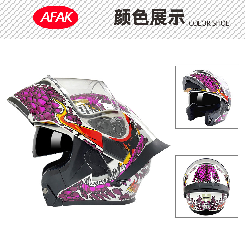 Casco de motocicleta abatible certificado 3C/DOT para hombres y mujeres, modelo de cuatro estaciones con doble visera y gran alerón trasero, fabricante de cascos de motocicleta integrales.