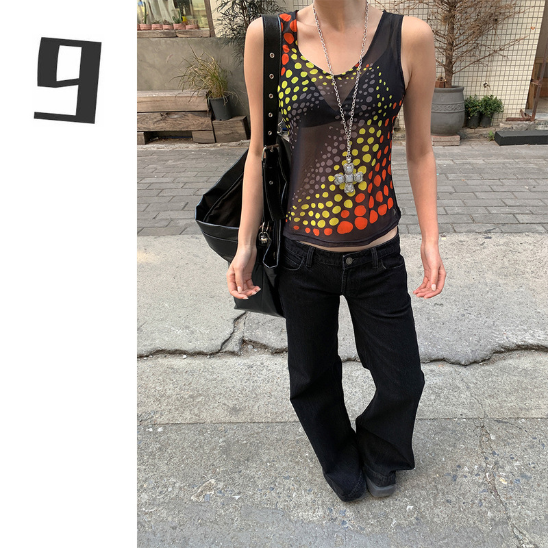 [9hour] American Spice Girls Low Waist Joker Micro-pants Women's 2025 Spring Retro Casual Jeans cy1207