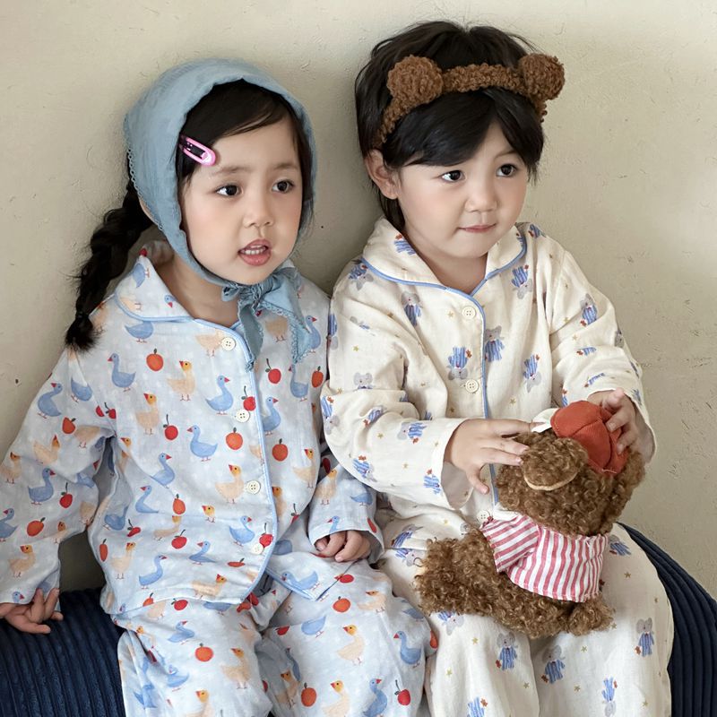 Children's Baby Gauze Pajamas Spring and Autum Cute Home Clothes New Male and Female Baby Long-Sleeved Pure Cotton Double-Layer Gauze Suit