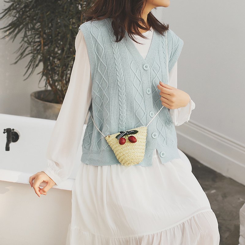 Fabrik Großhandel neue süße Kirsche Stroh Tasche Geldbörse Sommer Crossbody Stroh Tasche gewebte Tasche Urlaub Strandtasche_voghion.com