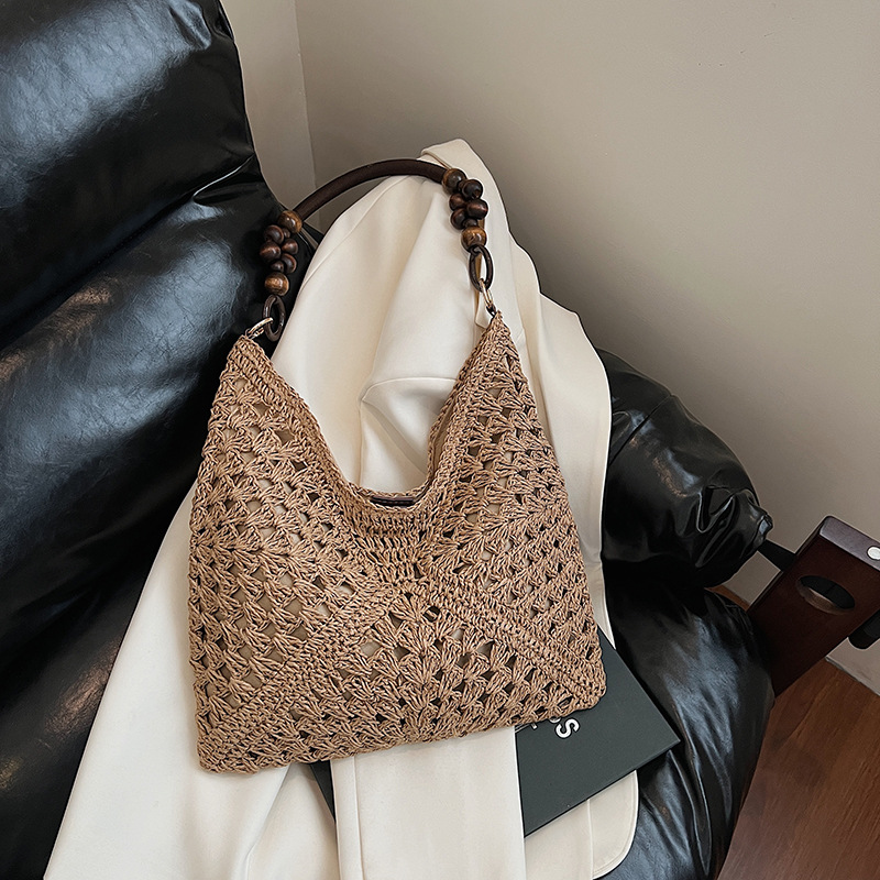 2025 New Summer Straw Woven Bag For Women, Hollow Out Shoulder Tote Bag For Beach Vacation, Woven Market Basket Bag - Thumbnail 4