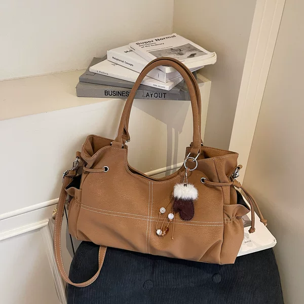 2025 New Winter Fashion Large-Capacity Shoulder Bag Lazy Style Soft Leather Tote Bag Simple Casual Women's Bag