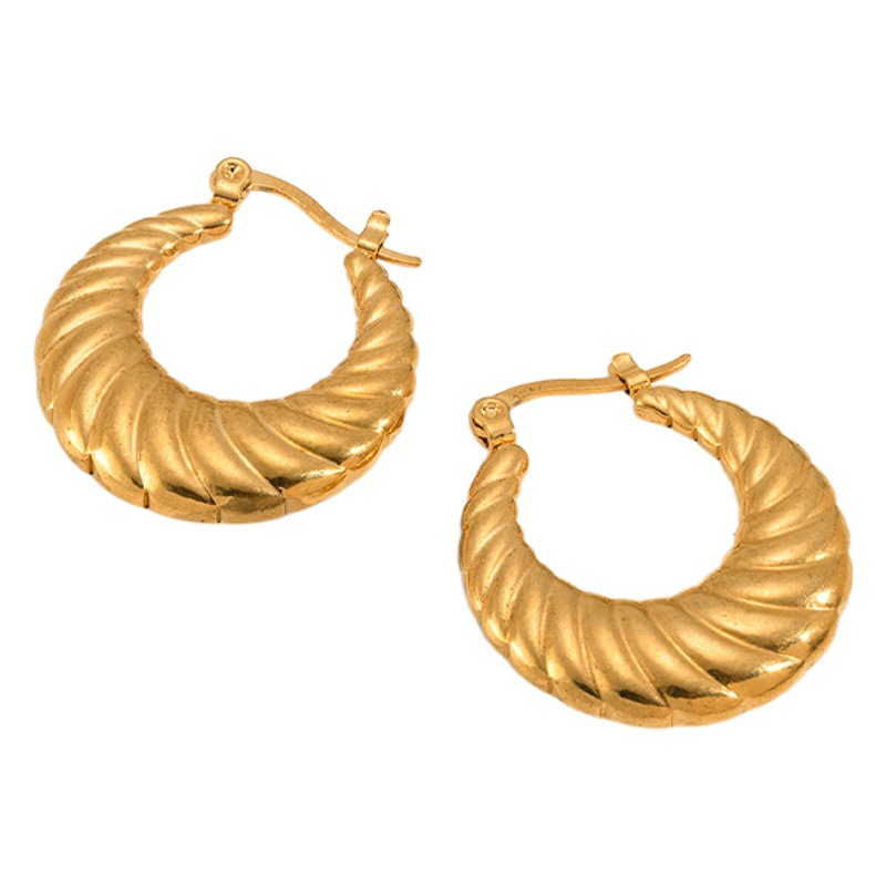 Cruz-frontera geométrica estilo francés de alto grado de acero inoxidable retro 18K chapado en oro de las mujeres pendientes de moda simples