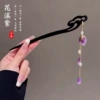 Purple Chinese hairpin pearl with tassels, flowered