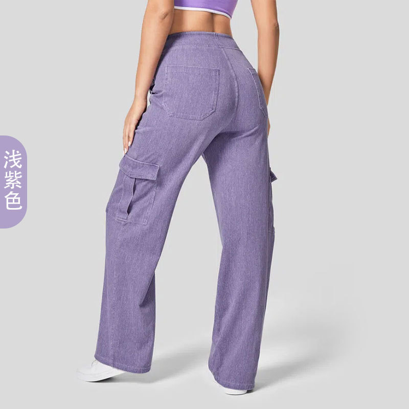 Europa y los Estados Unidos transfronterizos nuevos pantalones denim de color grande para mujeres para aumentar el peso de los bolsillos de los pantalones de trabajo deportivos casuales