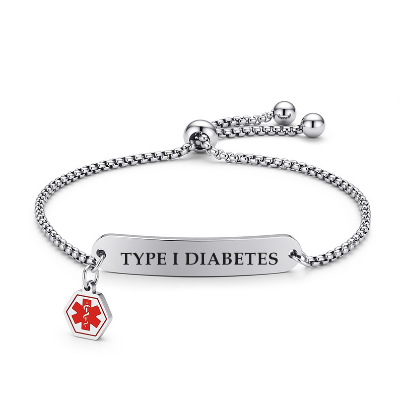 Amazon's Best-Selling Stainless Steel Zipper Medical Warning Bracelet, Fashionable DIY Engraved Type2 Bracelet