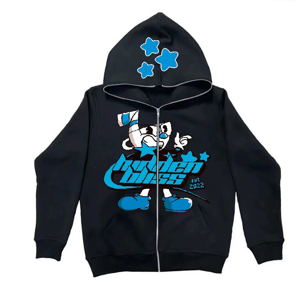 2024 Новый Y2k длинный свитер на молнии мужской толстовка повседневный ретро готический панк кардиган Харадзюку