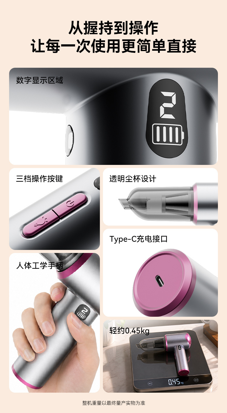 [Premium Selection] Car Vacuum Cleaner: High Suction, Blow & Vacuum in One, Handheld, Portable, Rechargeable, for Home and Car Use