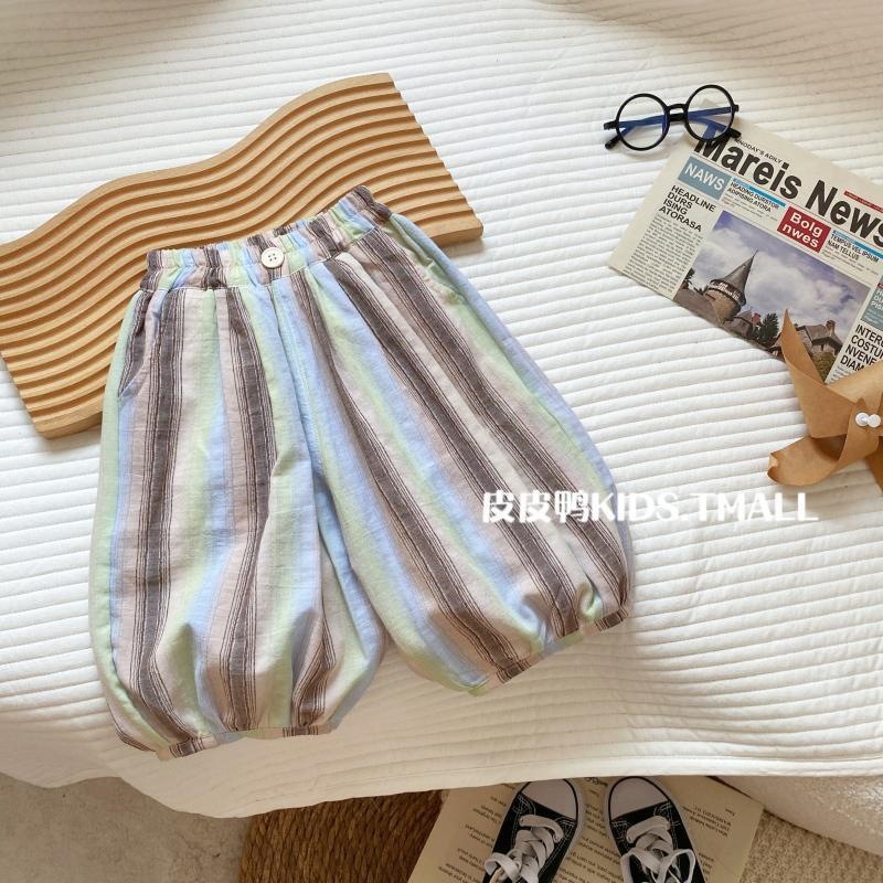 Baby Summer Thin Pants Striped Boys' Summer Wear Breathable Pure Cotton Three-Quarter Lantern Pants Children's Summer Nine-Quarter Pants