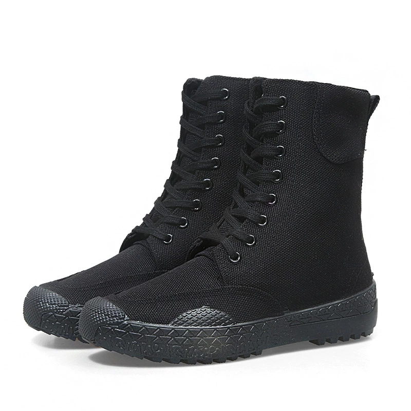 Черные тренировочные туфли, высокие ботинки, Мужская износостойкая обувь для охраны труда, Женская резиновая обувь, дышащая парусиновая обувь, тренировочная защитная обувь
