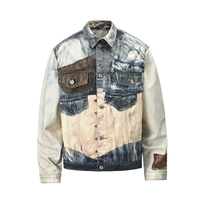 Europäische und amerikanische High-Street-Mode Unisex Washed AC Same Style Printed Jacket Basic Denim Clothing_voghion.com
